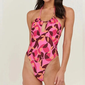 Anthropologie Charlie Holiday Tie Neck Open Back One Piece Swimsuit Medium